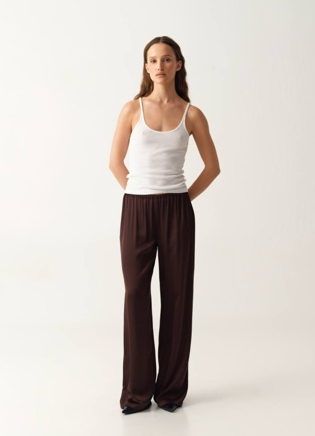 Brown silk satin pants