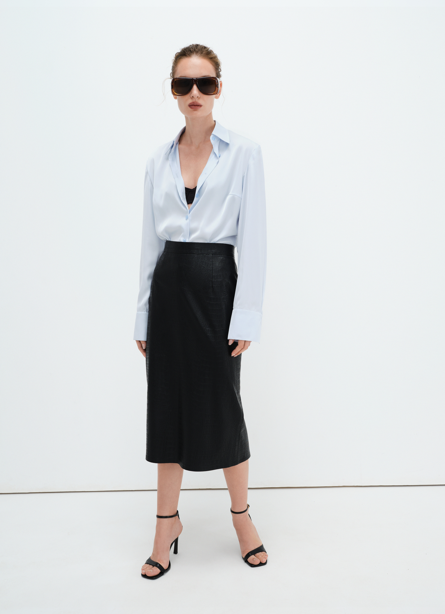 BLUE SILK SATIN SHIRT